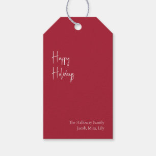 Modern Happy Holidays Red Family Gift Tags