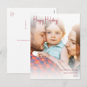 Modern Happy Holidays Red Handwritten Script Photo Holiday Postcard