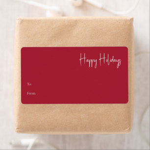 Modern Happy Holidays   Red Rectangle Gift Label