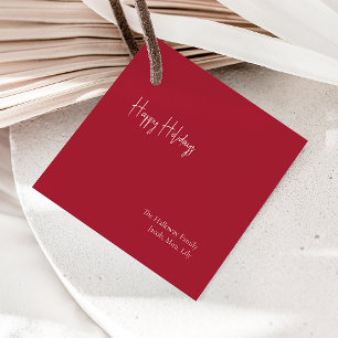 Modern Happy Holidays   Red Square Family Gift Tag