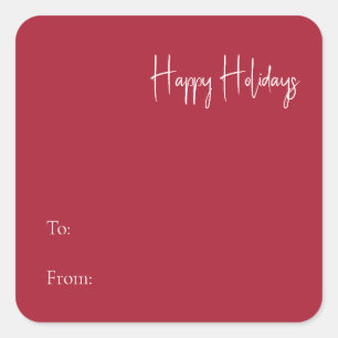 Modern Happy Holidays   Red To From Square Sticker