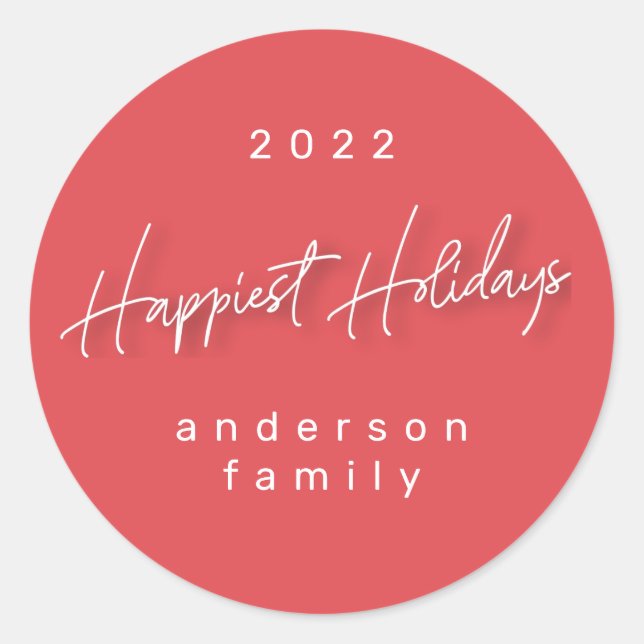 Modern Happy Holidays Red White Envelope Seal (Front)