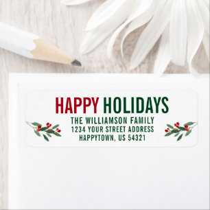 Modern Happy Holidays Return Address Label