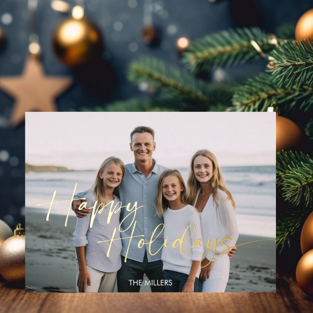 Modern Happy Holidays Script Minimal 1 Photo Foil Holiday Postcard (Modern Happy Holidays Script Minimal 1 Photo Foil Holiday Postcard)
