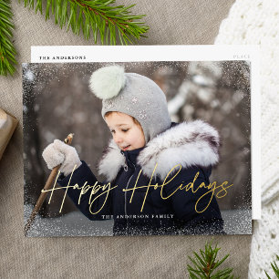 Modern Happy Holidays Script Photo Foil Holiday Postcard
