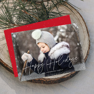 Modern Happy Holidays Script Photo Holiday Card