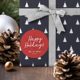 Modern Happy Holidays Script Snowflakes Christmas Classic Round Sticker