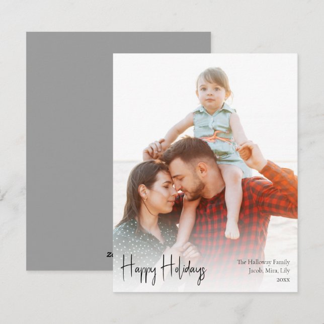 Modern Happy Holidays | Silver Full Vertical Photo Holiday Card (Front/Back)