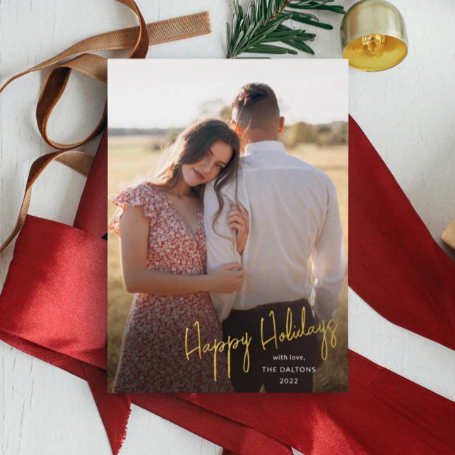 Modern Happy Holidays Simple Script Photo Foil Holiday Card (Creator Uploaded)