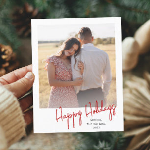 Modern Happy Holidays Simple Script Photo Holiday Postcard