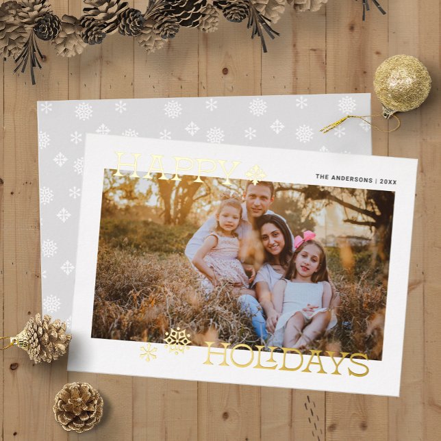 Modern Happy Holidays Snowflake Photo Foil Holiday Card (Happy Holidays Modern Snowflake Photo Foil Holiday Card)