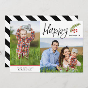 Modern Happy Holidays Two Photo White Holiday Card