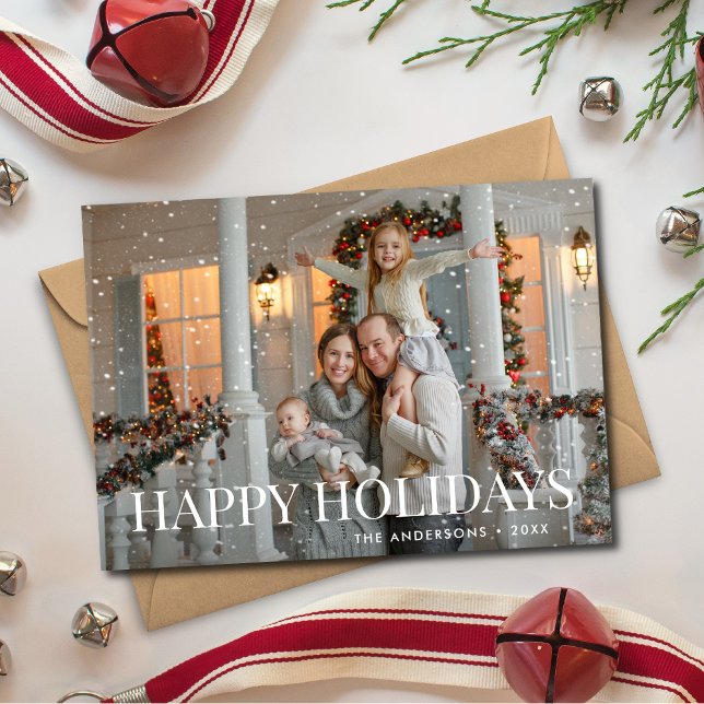 Modern Happy Holidays White Script Photo  Holiday Card (Creator Uploaded)