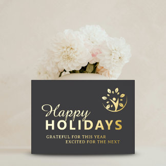 Modern Happy holidays with logo business gold Foil Holiday Card