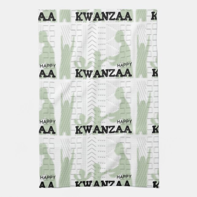Modern Happy Kwanzaa Tea Towel (Vertical)