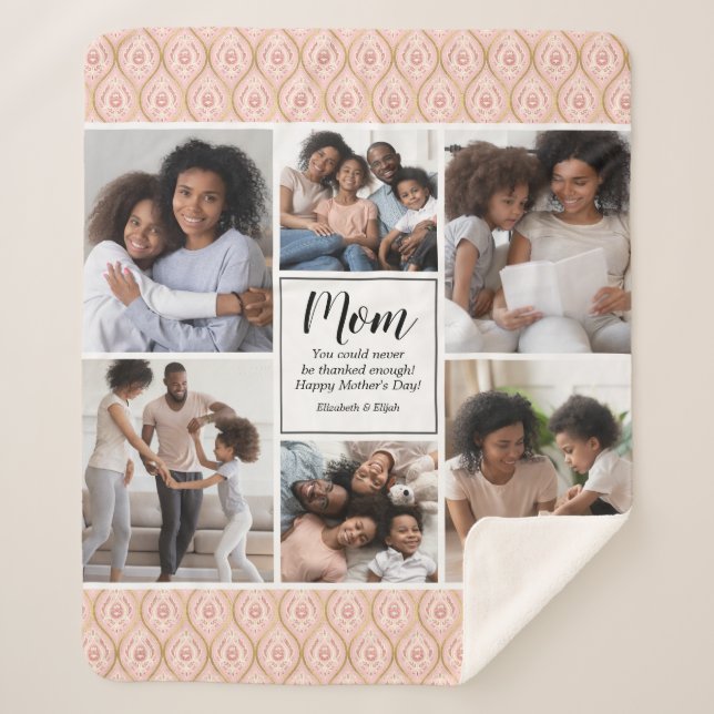 Modern Happy Mothers Day 6 photo collage Sherpa Blanket (Front)