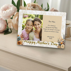 Modern Happy Mothers Day Beige Floral Plaque