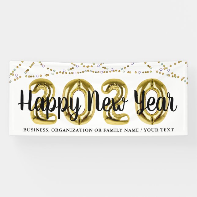 Modern HAPPY NEW YEAR 2020 Balloon Numbers Banner (Horizontal)