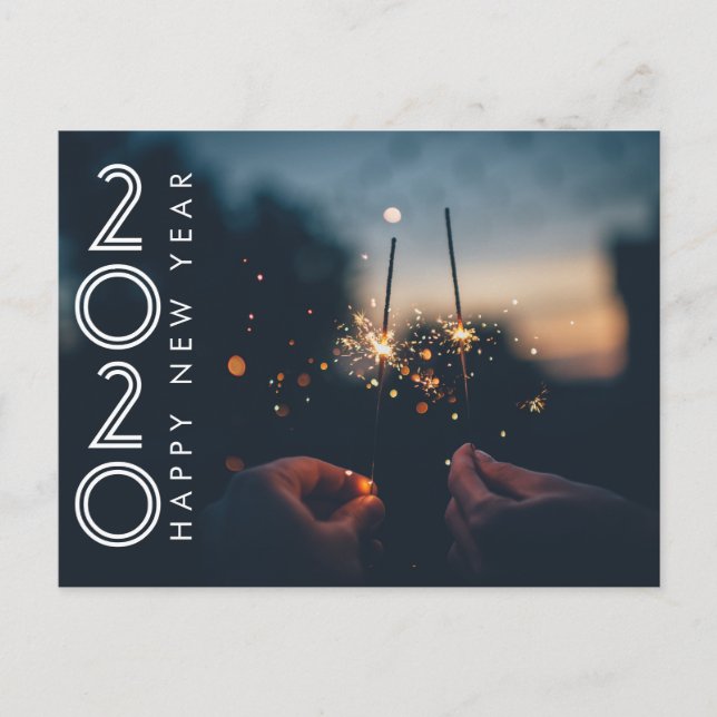 Modern Happy New Year 2020 Firework Sparklers Holiday Postcard (Front)