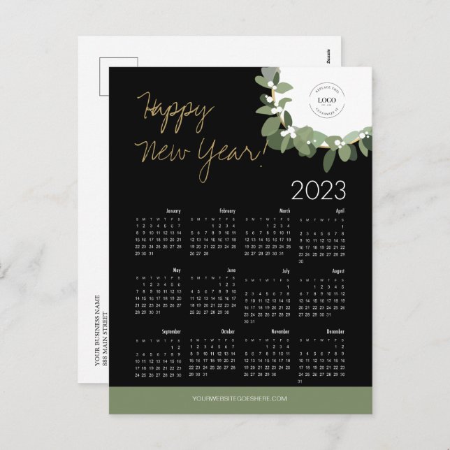 Modern Happy New Year 2023 Calendar Custom Logo Holiday Postcard (Front/Back)