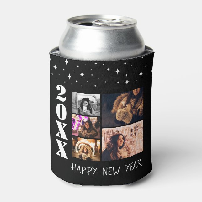 Modern Happy New Year 2026 5 Photo Collage Can Cooler (Can Front)
