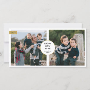 Modern Happy New Year 2 Photos Holiday Card