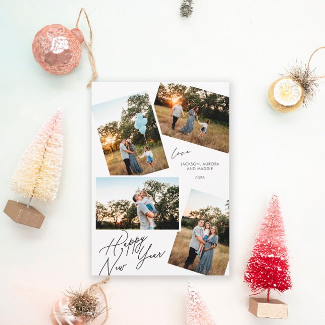 Modern Happy New year 4 photo design Holiday Card (Creator Uploaded)