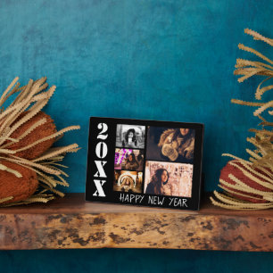Modern Happy New Year 5 Photo Collage Plaque