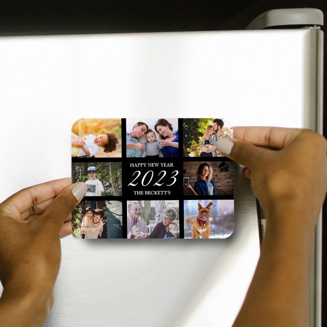 Modern Happy New Year 8 Photo Collage Magnet (Creator Uploaded)