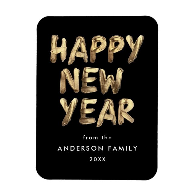 Modern Happy New Year Black and Gold Non-Photo Magnet (Vertical)