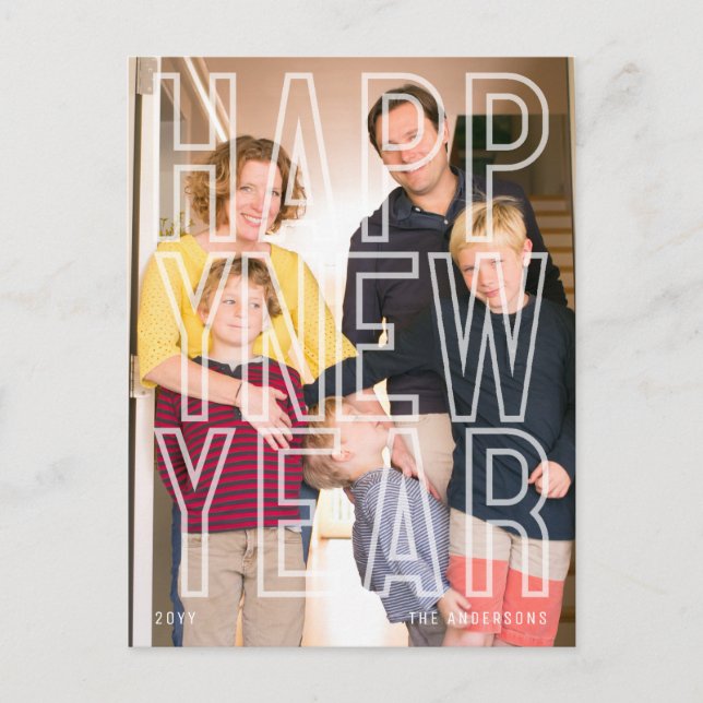 Modern Happy New Year Chic Typography Family Photo Holiday Postcard (Front)