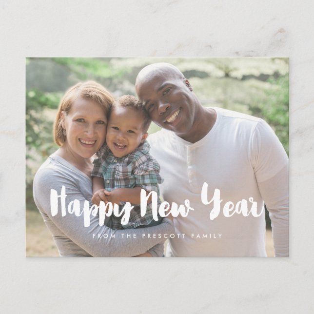 Modern Happy New Year family photo Postcard (Front)