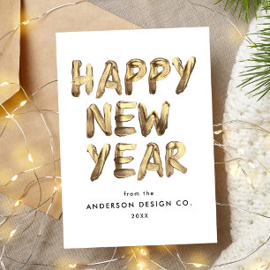Modern Happy New Year Gold Lettered Non-Photo Holiday Card