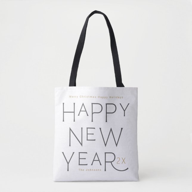 Modern Happy New Year grey handwritten Custom Gift Tote Bag (Front)