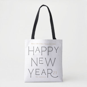 Modern Happy New Year grey handwritten Custom Gift Tote Bag