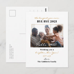 Modern Happy New Year Hand Lettered Family Photo Postcard