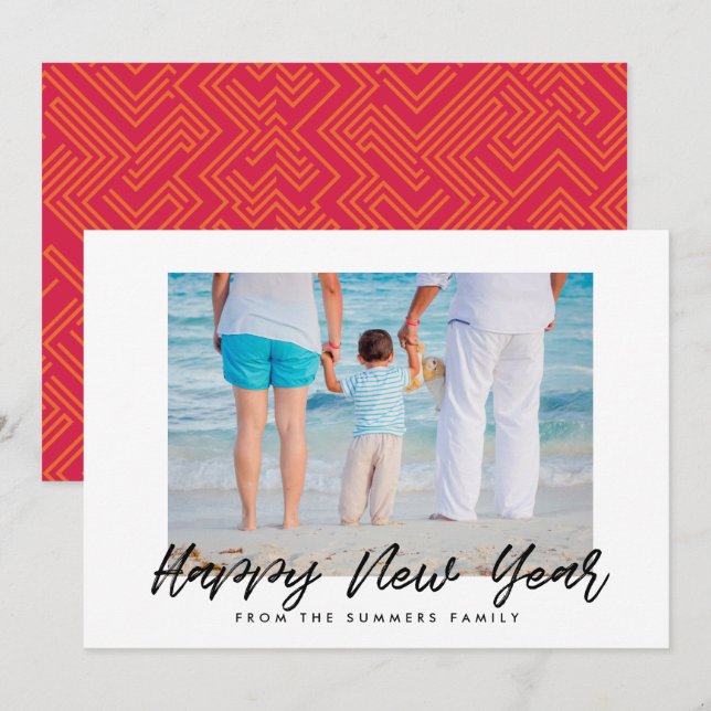 Modern Happy New Year holiday family photo card (Front/Back)