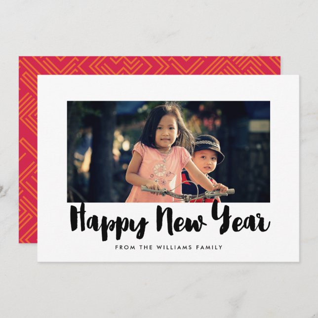 Modern Happy New Year holiday photo card (Front/Back)