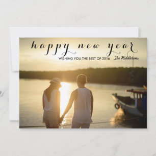 Modern Happy New Year Script Photo Holiday Card