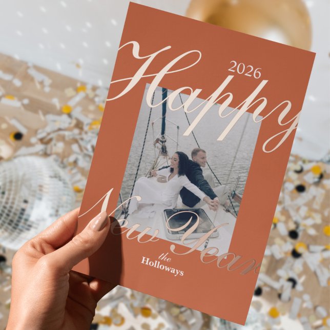 Modern Happy New Year Simple One Photo Foil Holiday Card (Send greetings ahead of the new year with this Modern Happy New Year Simple One Photo Foil Card!)