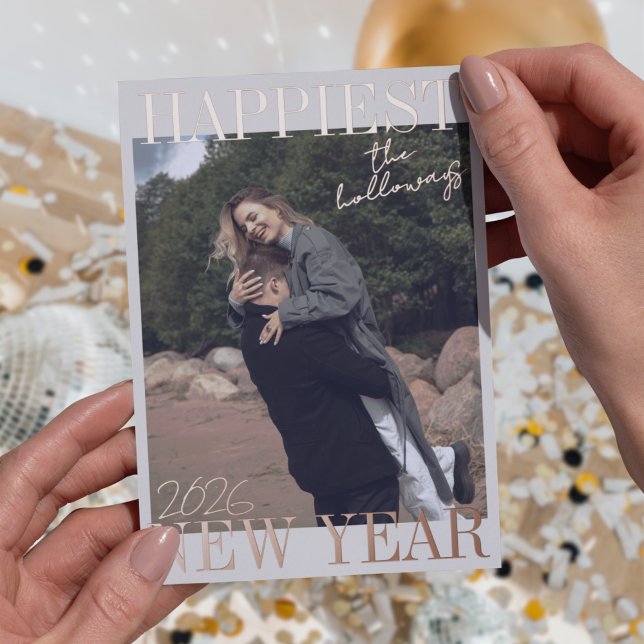 Modern Happy New Year Simple One Photo Foil Holiday Card (Send greetings ahead of the new year with this Modern Happy New Year Simple One Photo Foil Card!)