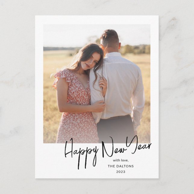 Modern Happy New Year Simple Script Photo Holiday Postcard (Front)