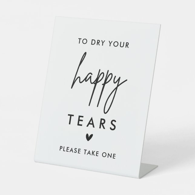 Modern Happy Tears Wedding Tissues Pedestal Sign (Front)
