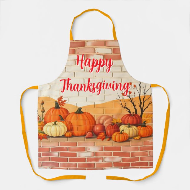 Modern Happy Thanksgiving Beautiful Fall Apron (Front)