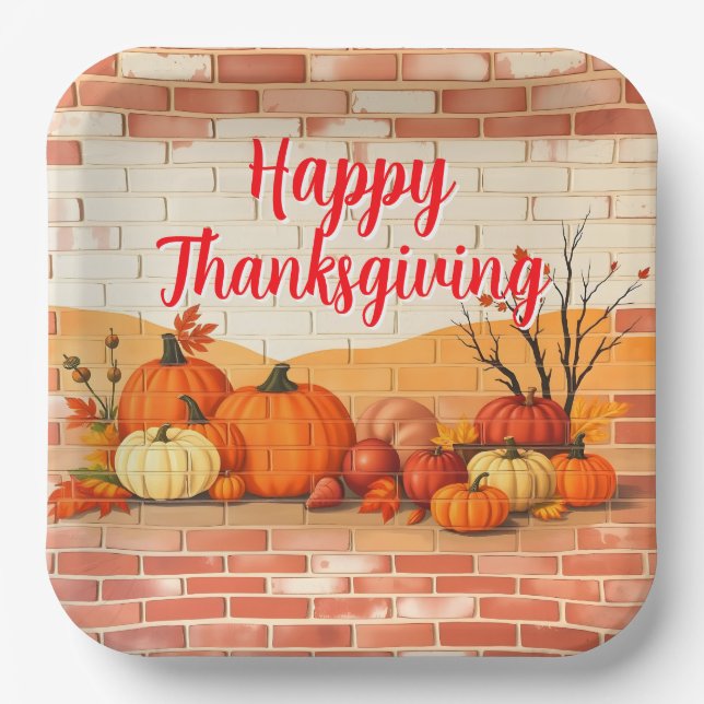 Modern Happy Thanksgiving Beautiful Fall Paper Plate (Front)