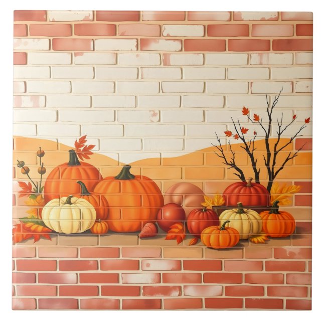 Modern Happy Thanksgiving Beautiful Fall Tile (Front)