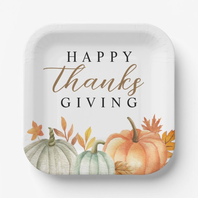 Modern Happy Thanksgiving | Fall Foliage Paper Plate (Front)