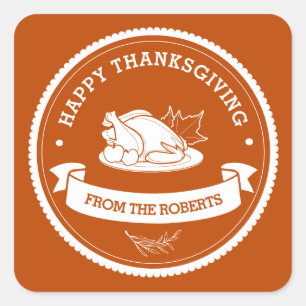 Modern Happy Thanksgiving Orange Square Sticker