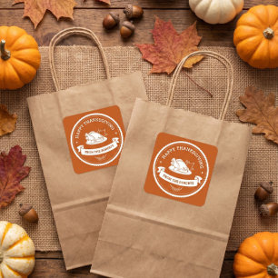 Modern Happy Thanksgiving Orange Square Sticker