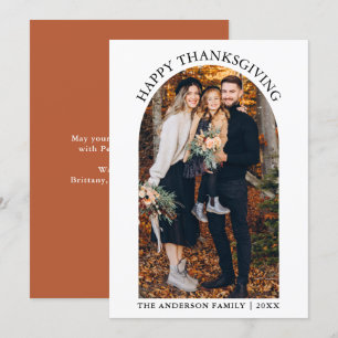 Modern Happy Thanksgiving Photo Arch Terracotta Holiday Card